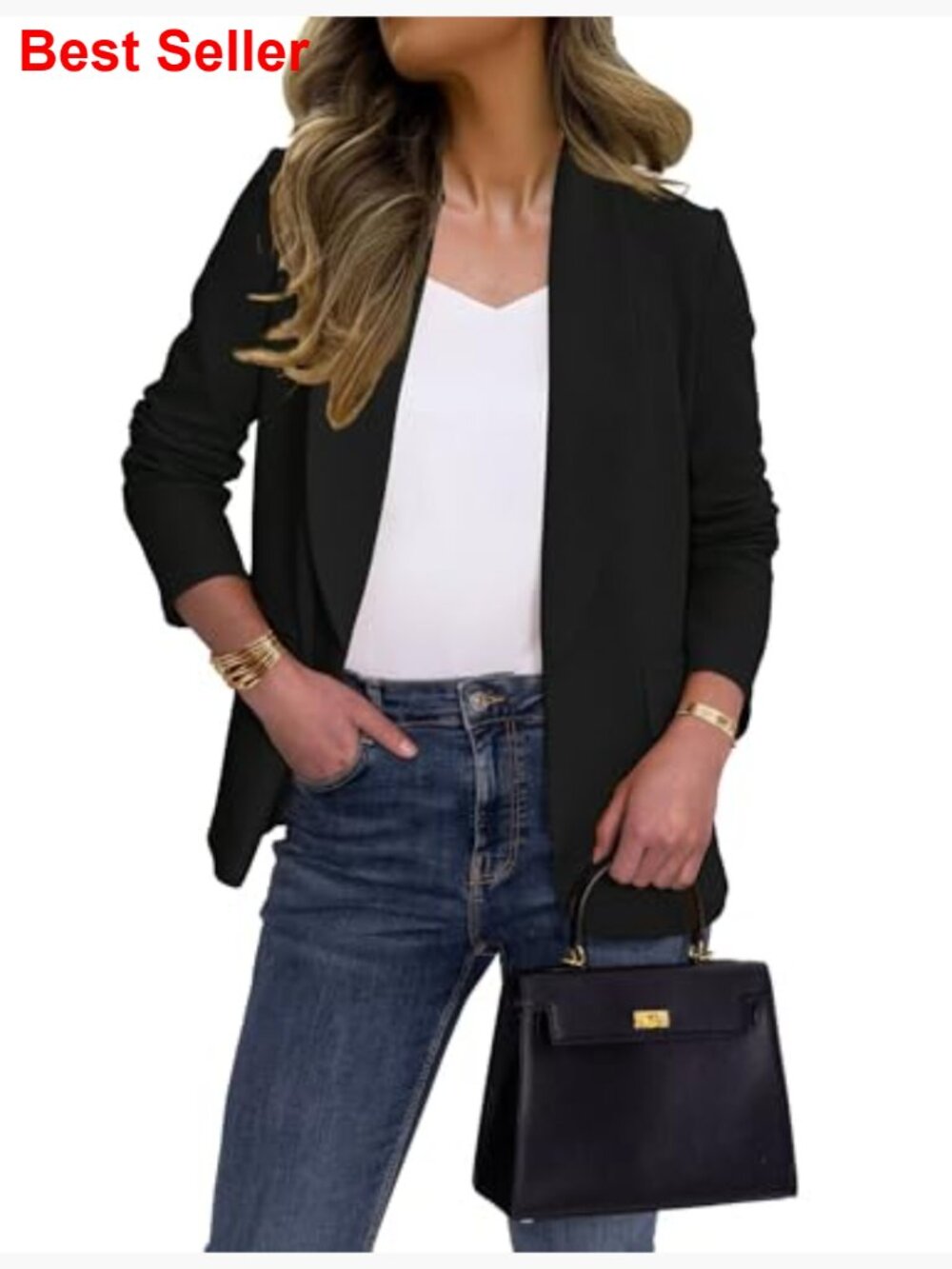 Slim Fit Blazer with Lapel Collar, Open Front, Polyester Elastane Blend - Picture 3 of 7